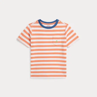 Ralph Lauren Kids' Striped Cotton Jersey Pocket Tee In Poppy/white In Orange