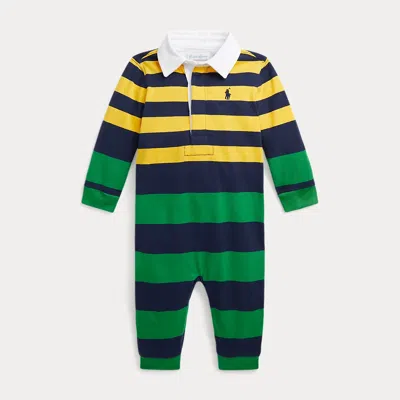 Ralph Lauren Kids' Striped Cotton Jersey Rugby Coverall In Green
