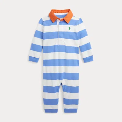 Ralph Lauren Kids' Striped Cotton Jersey Rugby Coverall In Blue