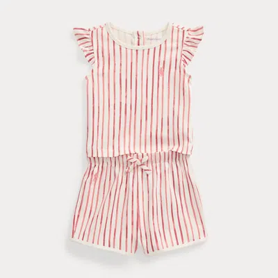 Ralph Lauren Babies' Striped Cotton Jersey Top & Short Set In Red Stripe