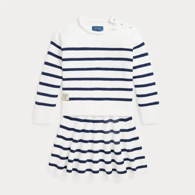 Polo Ralph Lauren Kids' Striped Cotton Jumper & Skirt Set In White