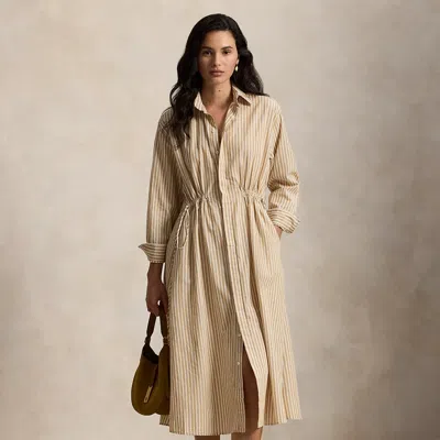 Ralph Lauren Striped Cotton-linen Drawcord Shirtdress In Multi