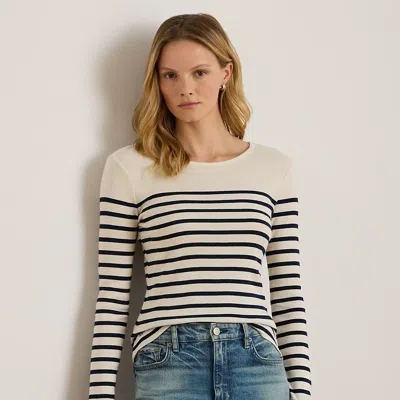 Ralph Lauren Striped Cotton Long-sleeve Tee In Neutral
