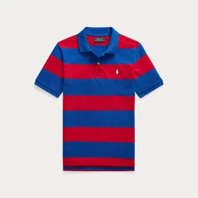 Ralph Lauren Kids' Striped Cotton Mesh Polo Shirt In Red