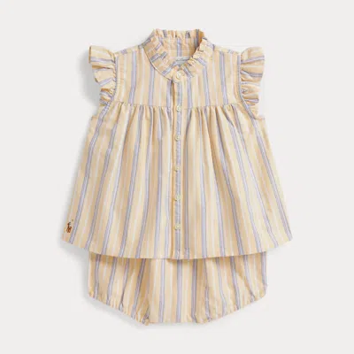 Ralph Lauren Babies'  Striped Cotton Oxford Top & Bloomer In Multi