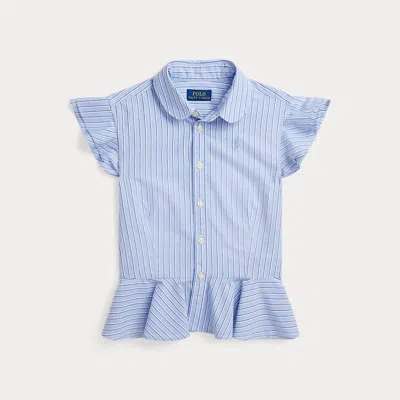 Ralph Lauren Kids' Striped Cotton Peplum Sleeveless Shirt In Blue