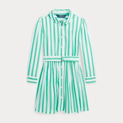 Polo Ralph Lauren Kids' Striped Cotton Poplin Belted Shirtdress In Green