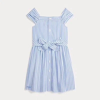 Ralph Lauren Kids' Striped Cotton Poplin Dress In Blue