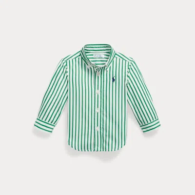Ralph Lauren Babies'  Striped Cotton Poplin Shirt In Green