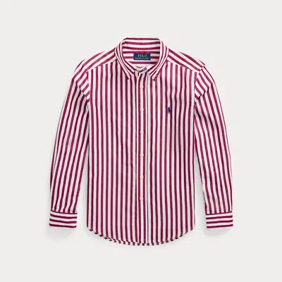 Polo Ralph Lauren Kids' Striped Cotton Poplin Shirt In Red