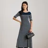 Ralph Lauren Striped Cotton Rib-knit Midi Dress In Black
