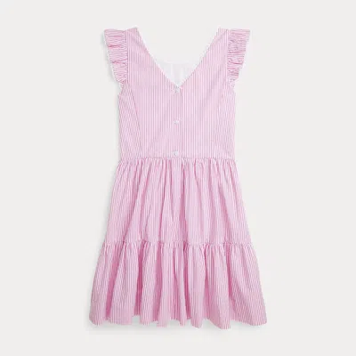 Ralph Lauren Kids' Striped Cotton Seersucker Dress In Pink
