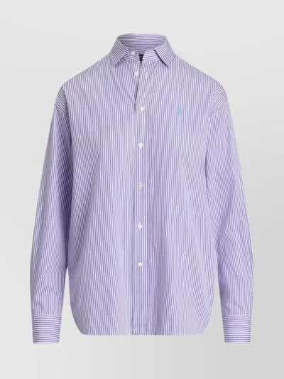 Ralph Lauren Striped Cotton Shirt Collared Neck In Purple