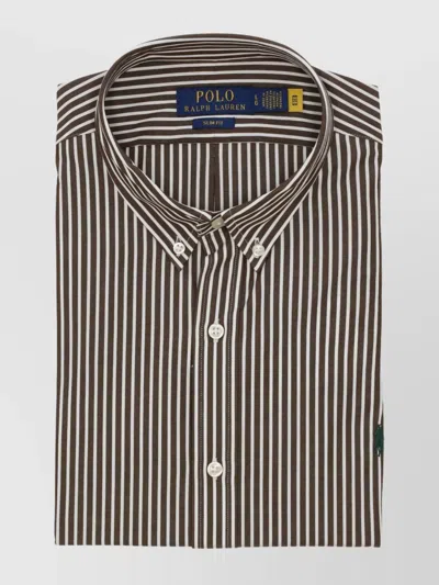 Ralph Lauren Striped Cotton Shirt With Button Down Collar In Brown