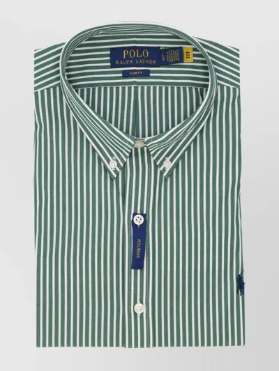 Ralph Lauren Striped Cotton Shirt With Button Down Collar In Green