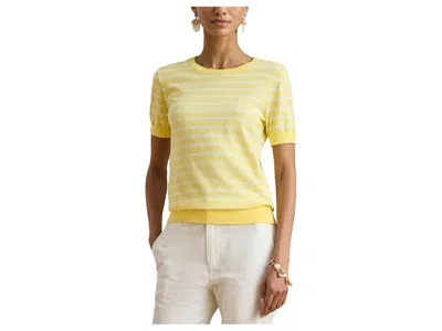 Ralph Lauren Striped Cotton Short-sleeve Sweater In Yellow