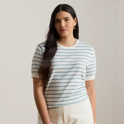Ralph Lauren Striped Cotton Short-sleeve Sweater In White/blue Note