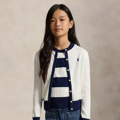 Ralph Lauren Kids' Striped Cotton Sweater & Cardigan Set In Paper White/newport Navy In Blue