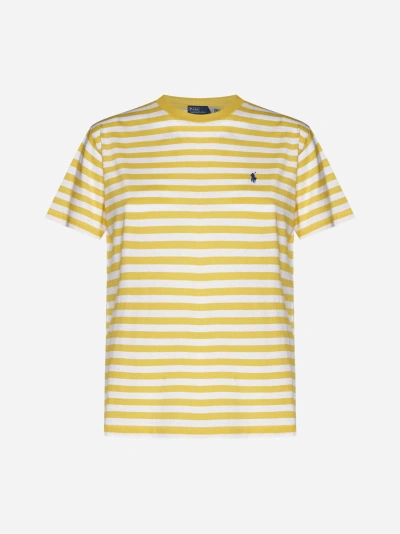 Ralph Lauren Striped Cotton T-shirt In Chrome Yellow White