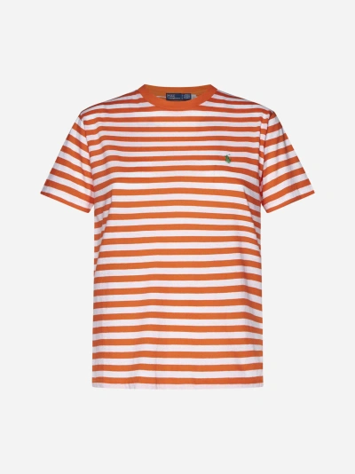 Ralph Lauren Striped Cotton T-shirt In Orange White