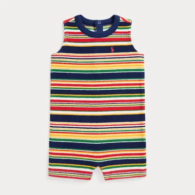 Ralph Lauren Babies' Striped Cotton Terry Shortall In Yellow Stripe Multi