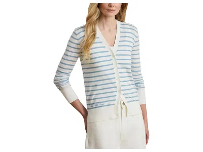 Ralph Lauren Striped Cotton V-neck Cardigan In Blue
