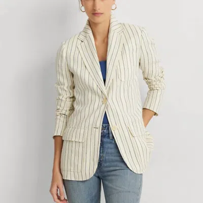 Ralph Lauren Striped Cotton-blend Blazer In Cream In White