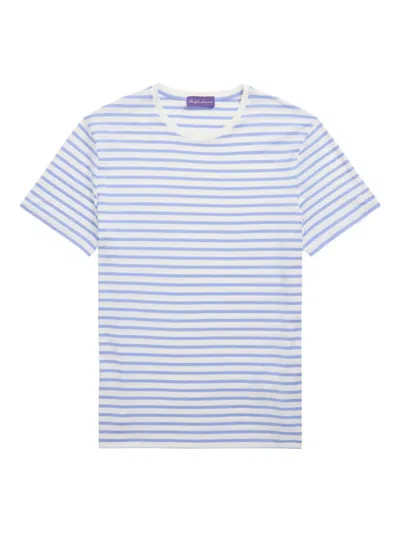 Ralph Lauren Logo-embroidered Striped Cotton-lisle T-shirt In Blue