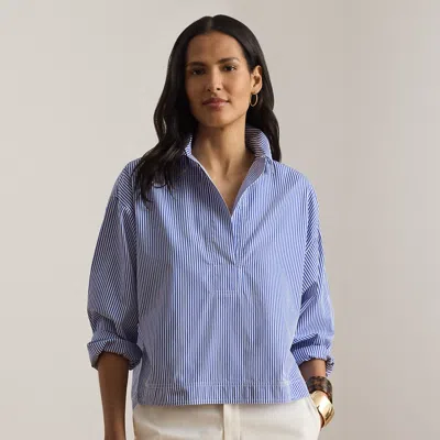 Ralph Lauren Striped Cropped Shirt In Blue