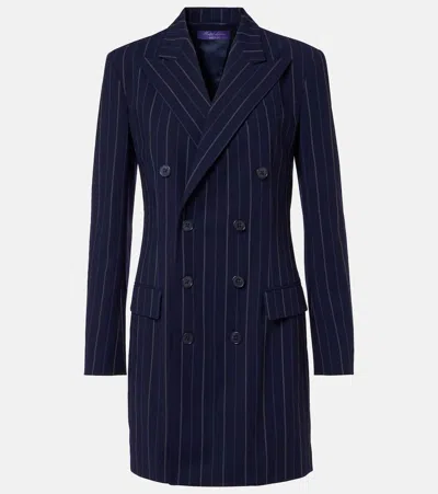 Ralph Lauren Striped Double-breasted Wool Blazer Dress In Blue
