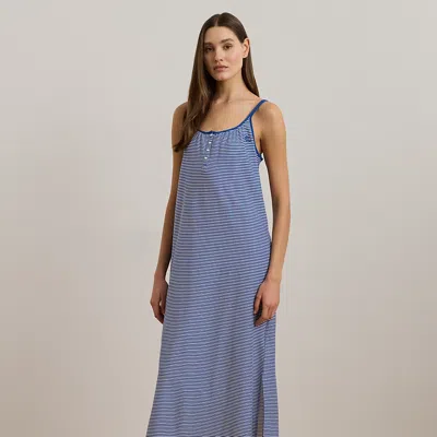 Ralph Lauren Striped Double-strap Ballet Nightgown In Blue Stripe