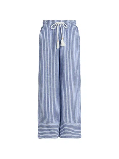 Ralph Lauren Striped Drawstring Trousers In Blue
