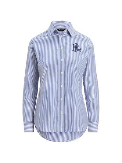 Ralph Lauren Striped Embroidered-logo Shirt In Blue
