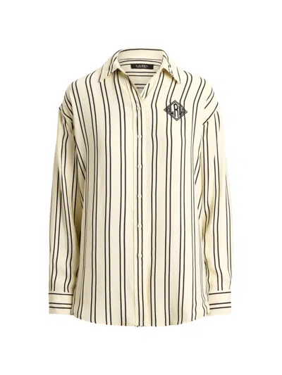 Ralph Lauren Striped Embroidered-logo Shirt In Brown