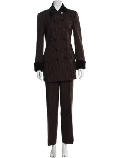 Pre-owned Ralph Lauren Striped Faux Fur Trim Pant Set In Brown