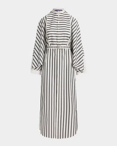 Ralph Lauren Striped Flutter-sleeve Belted Midi Shirtdress In Multi
