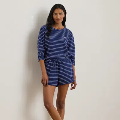 Ralph Lauren Striped French Terry Boxer Pajama Set In Blue