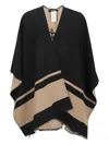 Ralph Lauren Striped Fringed Poncho In Black