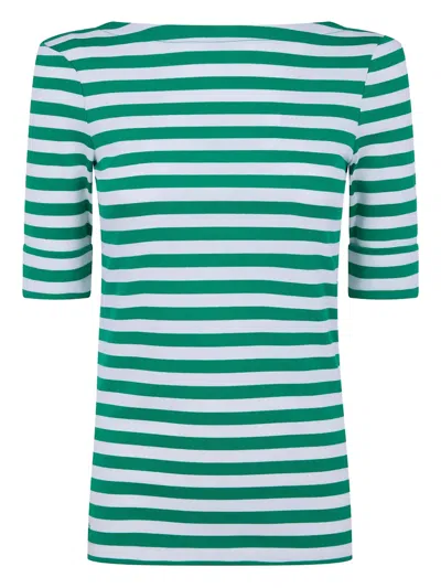 Ralph Lauren Striped Half-sleeves Top In Green