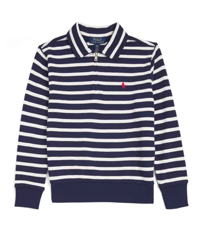 Ralph Lauren Kids' Striped Half-zip Sweatshirt In Navy