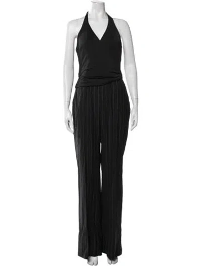 Pre-owned Ralph Lauren Striped Halterneck Jumpsuit W/ Tags In Black