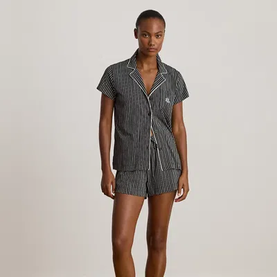 Ralph Lauren Striped Jersey Boxer Sleep Set In Black