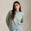Ralph Lauren Striped Jersey Cropped Long-sleeve Tee In Soft Blue Multi