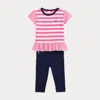Polo Ralph Lauren Ralph Lauren Baby Girls T-shirt And Leggings Set In Belmont Pink/white Stripe