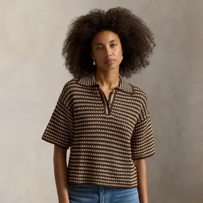 Polo Ralph Lauren Striped Knit Cotton Polo Shirt In Chocolate Stripe In Multi