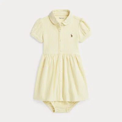 Ralph Lauren Kids' Striped Knit Oxford Shirtdress & Bloomer In Yellow