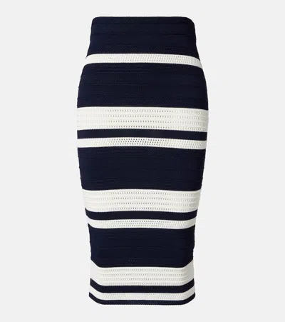 Ralph Lauren Striped Knitted Pencil Skirt In Blue