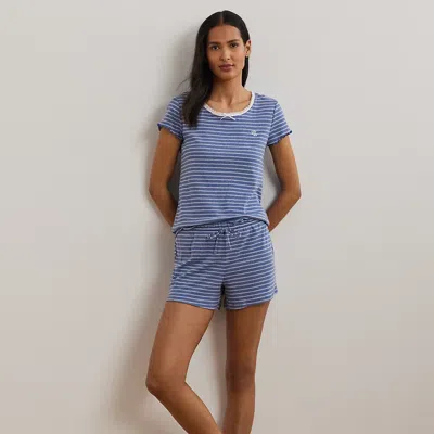 Ralph Lauren Striped Lace-trim Rib-knit Boxer Pj Set In Blue