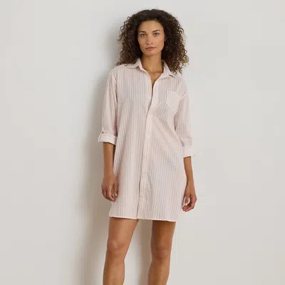 Ralph Lauren Striped Lawn Roll-tab-sleeve Sleep Shirt In Pink