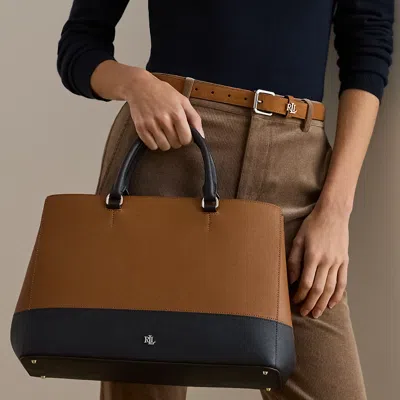 Ralph Lauren Striped Leather Large Hanna Satchel